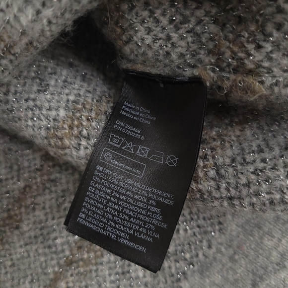 H&M Size L Gray Metallic Fair Isle Sparkle Fuzzy Wool Blend Crew Neck Pullover - Picture 9 of 12